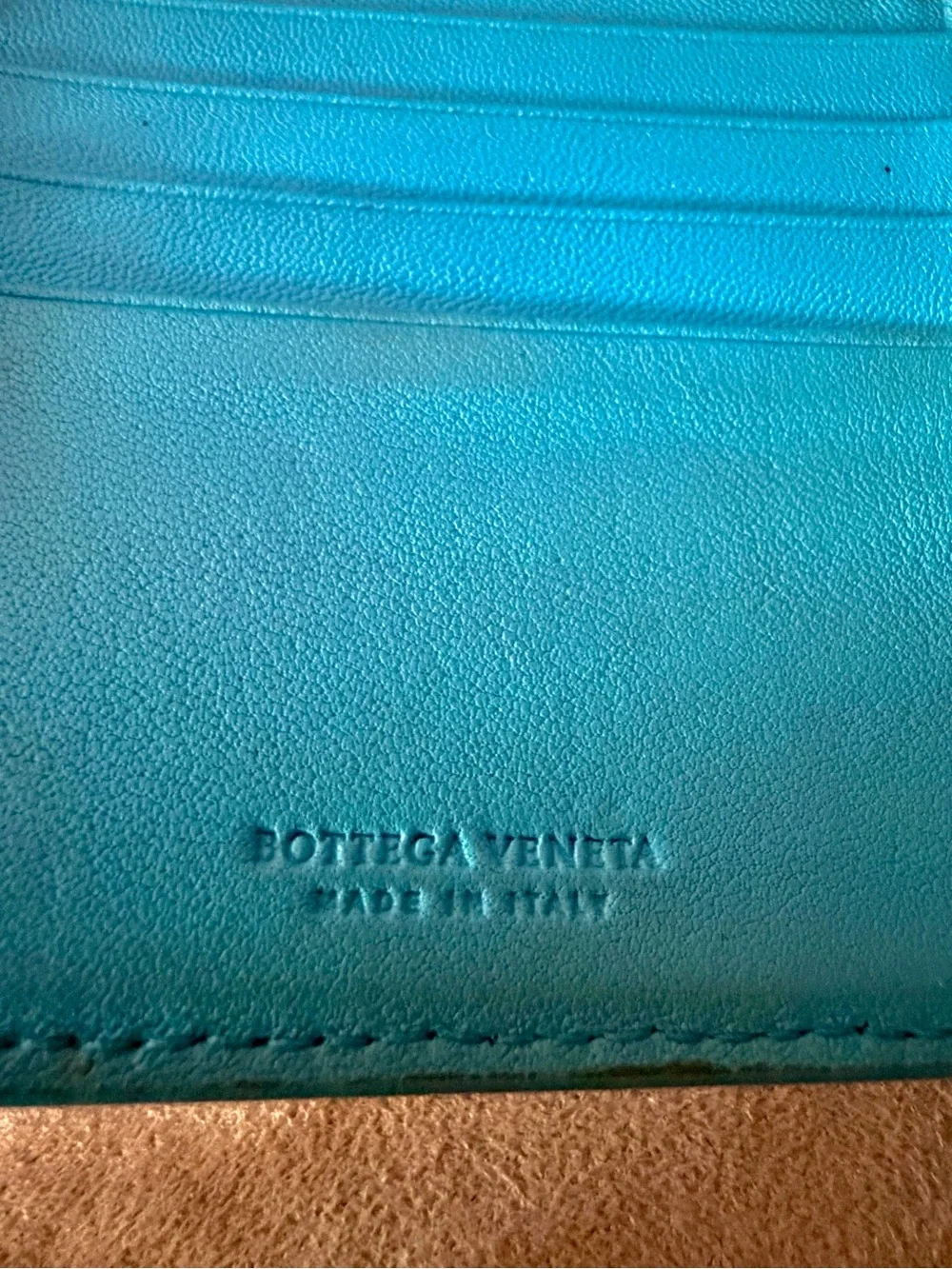 Bottega Veneta Intrecciato Brown & Turquoise Bifold Super Soft Leather Wallet